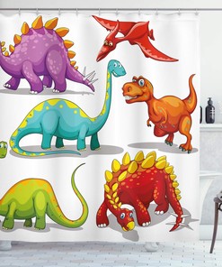 Funny Friendly Dinosaur Themed Shower Curtain, Cloth Bathroom Decor