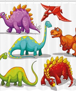 Funny Friendly Dinosaur Themed Shower Curtain, Cloth Bathroom Decor