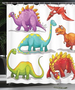 Funny Friendly Dinosaur Themed Shower Curtain, Cloth Bathroom Decor