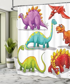 Funny Friendly Dinosaur Themed Shower Curtain, Cloth Bathroom Decor