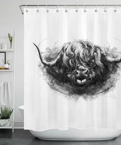 Funny Longhorn Highland Cow Shower Curtain for a Cute and Quirky Bathroom Accessory