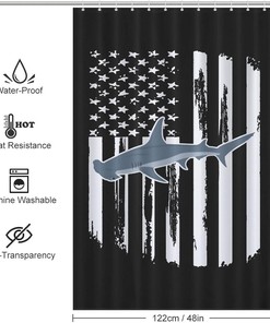 Funny Modern American Flag Hammerhead Shark Shower Curtain for a Creative Bathroom Decor
