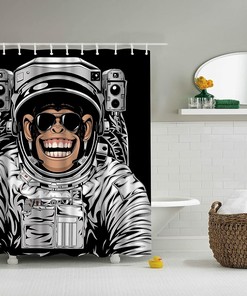 Funny Monkey Bathing Decor Astronaut Chimpanzee Portrait Shower Curtain for Kids Bathroom
