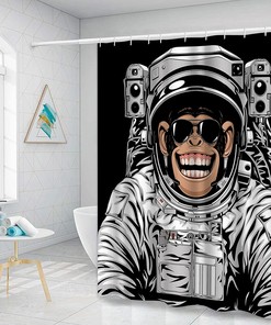 Funny Monkey Bathing Decor Astronaut Chimpanzee Portrait Shower Curtain for Kids Bathroom