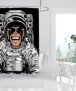 Funny Monkey Bathing Decor Astronaut Chimpanzee Portrait Shower Curtain for Kids Bathroom