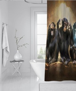 Funny Monkey Bathing Shower Curtain Decor for Kids Bathroom - Animal Print