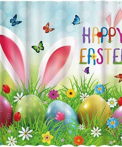 Funny Rabbit Ears Easter Shower Curtain Cartoon Bathroom Decor