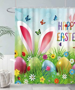 Funny Rabbit Ears Easter Shower Curtain Cartoon Bathroom Decor