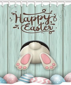 Funny Rabbit Wooden Board Easter Egg Shower Curtain for Bathroom - Easter Decoration