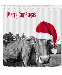 Funny Santa Cow Christmas Shower Curtain Home Decor