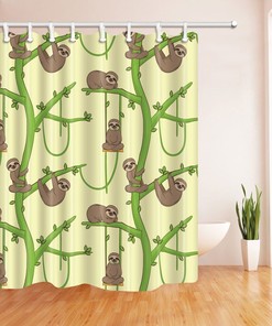 Funny Sloth on Branch Animal Theme Shower Curtain - Waterproof Fabric for Bathroom Decor