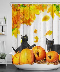 Funny Tiger Autumn Pumpkin Maple Leaves Shower Curtain for Bathroom Decor