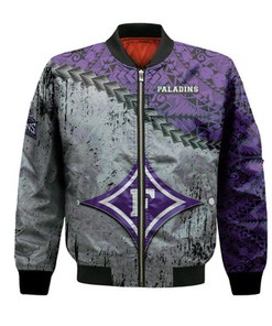 Furman Paladins Bomber Jacket Grunge Polynesian Tattoo- NCAA