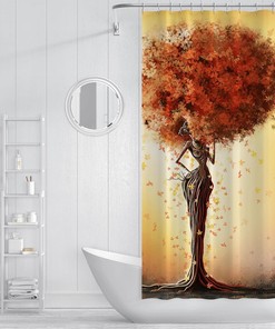 Futuristic Design with Nature Landscape African Black Girl Shower Curtain for Unique and Modern Bathroom Decor