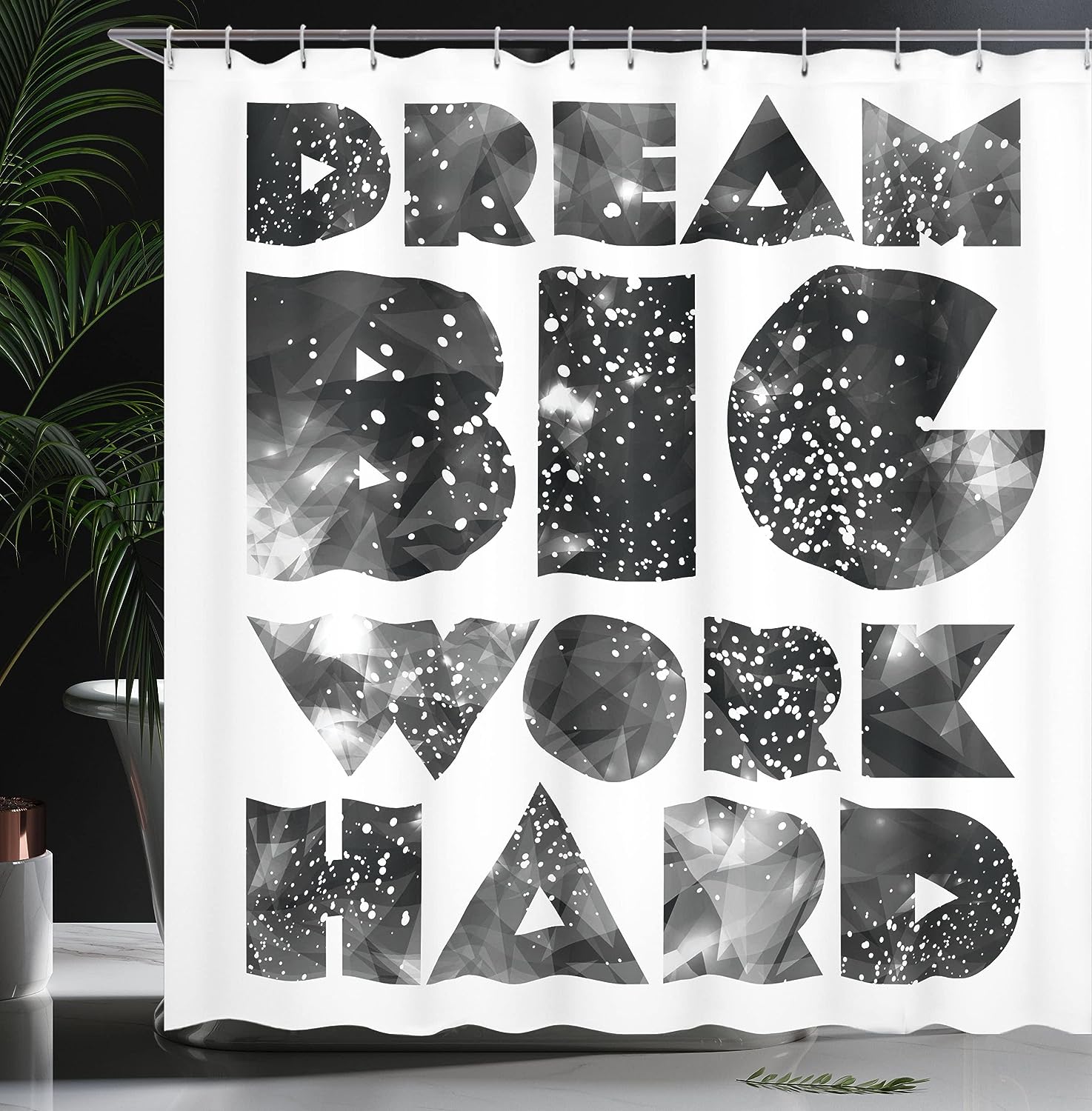 Galaxy Outer Space Shower Curtain, Dream Big Typography Design for