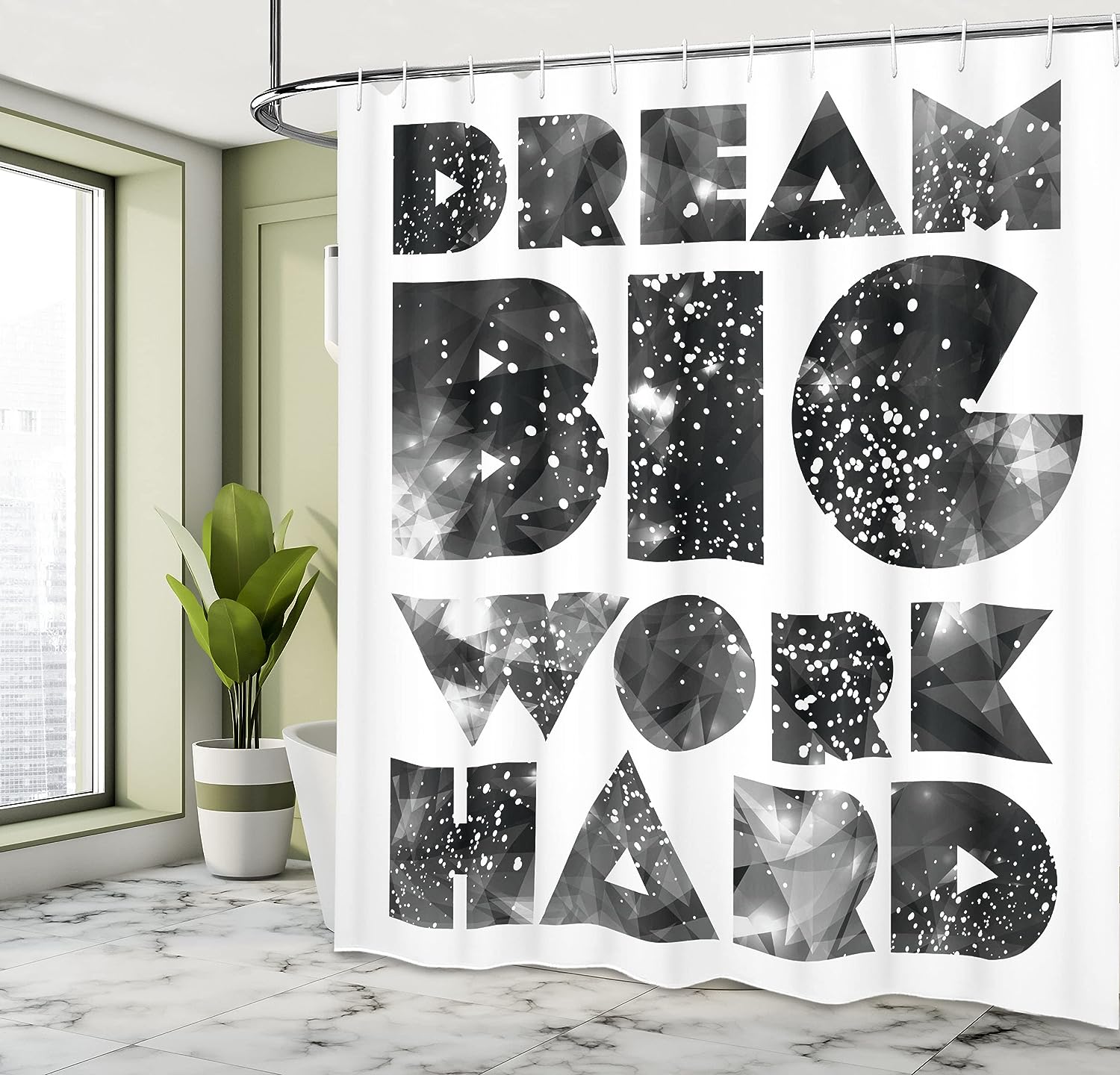 Galaxy Outer Space Shower Curtain, Dream Big Typography Design for