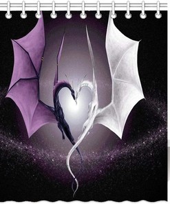 Galaxy Shower Curtain with Dragon and Starry Sky Design for Bathroom Decor