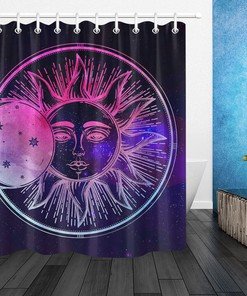Galaxy Space Stars Moon Sun Shower Curtain with Waterproof Fabric | Home Decor Bathroom Curtain