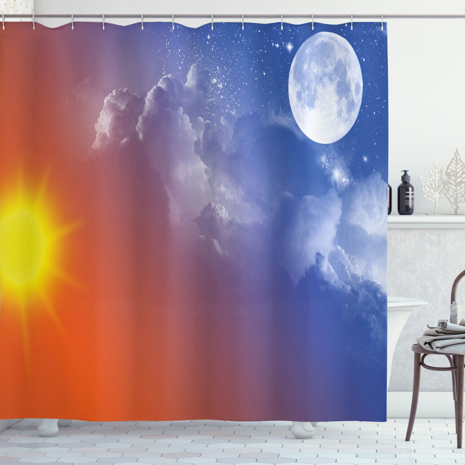 Galaxy Sun Clouds Shower Curtain - Space Print Bathroom Decor