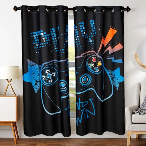 Gamer Curtains for Boys with Gamepad Window Treatment - Video Game Themed Home Decor