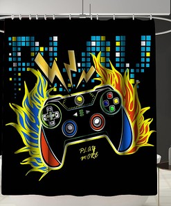 Gaming Shower Curtain with Gamer Controller for Boys Bathroom Decor - Bathroom Curtain