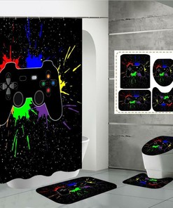 Gaming in 3D - Gamepad Game Controller Gamer Shower Curtain for Bathroom Decor