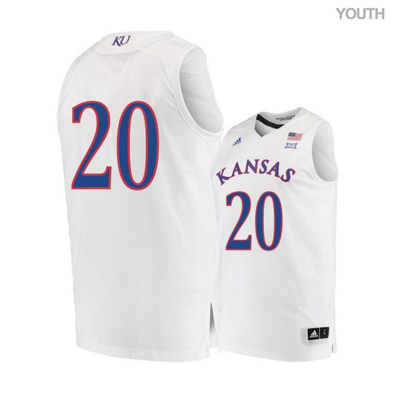 Garrett Luinstra 20 Kansas Jayhawks Basketball Youth Jersey - White