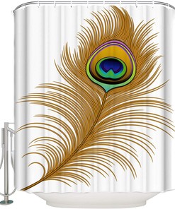 Gatsby of Golden Peacock Shower Curtain with Modern Abstract Artwork Pattern for Bathroom Showers and Bathtubs