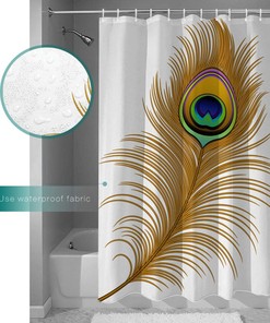 Gatsby of Golden Peacock Shower Curtain with Modern Abstract Artwork Pattern for Bathroom Showers and Bathtubs