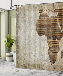 Geography Theme Wooden Plank & Map Shower Curtain - Rustic Bathroom Decor 