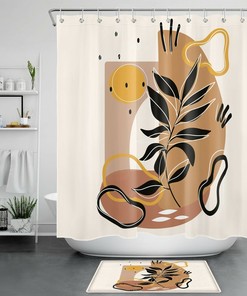 Geometric Black Leaf Shower Curtain for Modern and Abstract Bathroom Decor