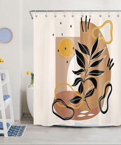 Geometric Black Leaf Shower Curtain for Modern and Abstract Bathroom Decor