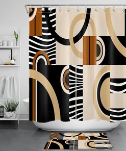 Geometric Black and White Shower Curtain in Beige - Perfect for Minimalist Bathroom Decor
