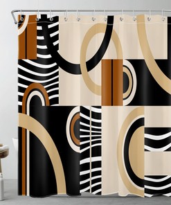 Geometric Black and White Shower Curtain in Beige - Perfect for Minimalist Bathroom Decor