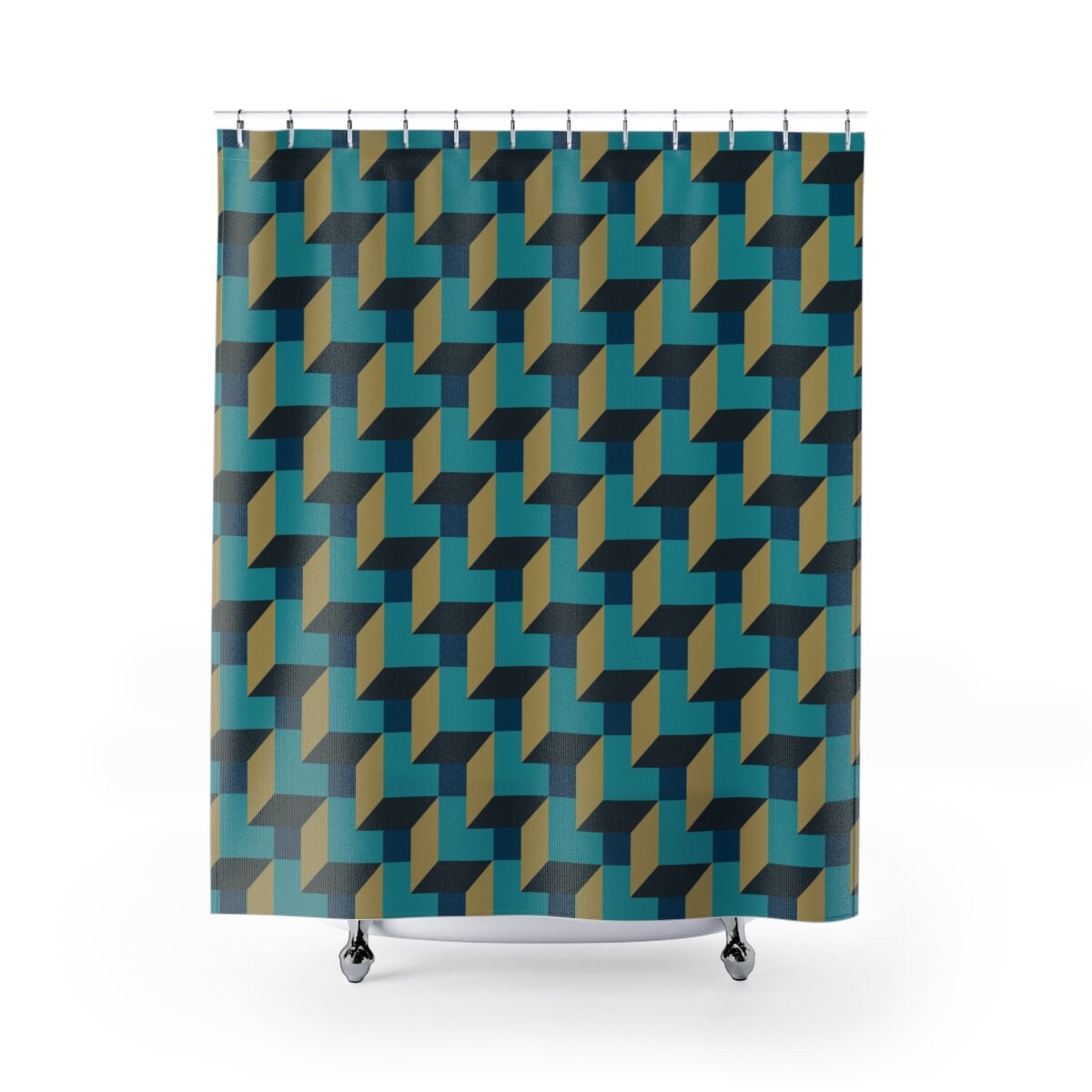 Geometric Design 3D Shadow Boxes Shower Curtain - Bathroom Decor