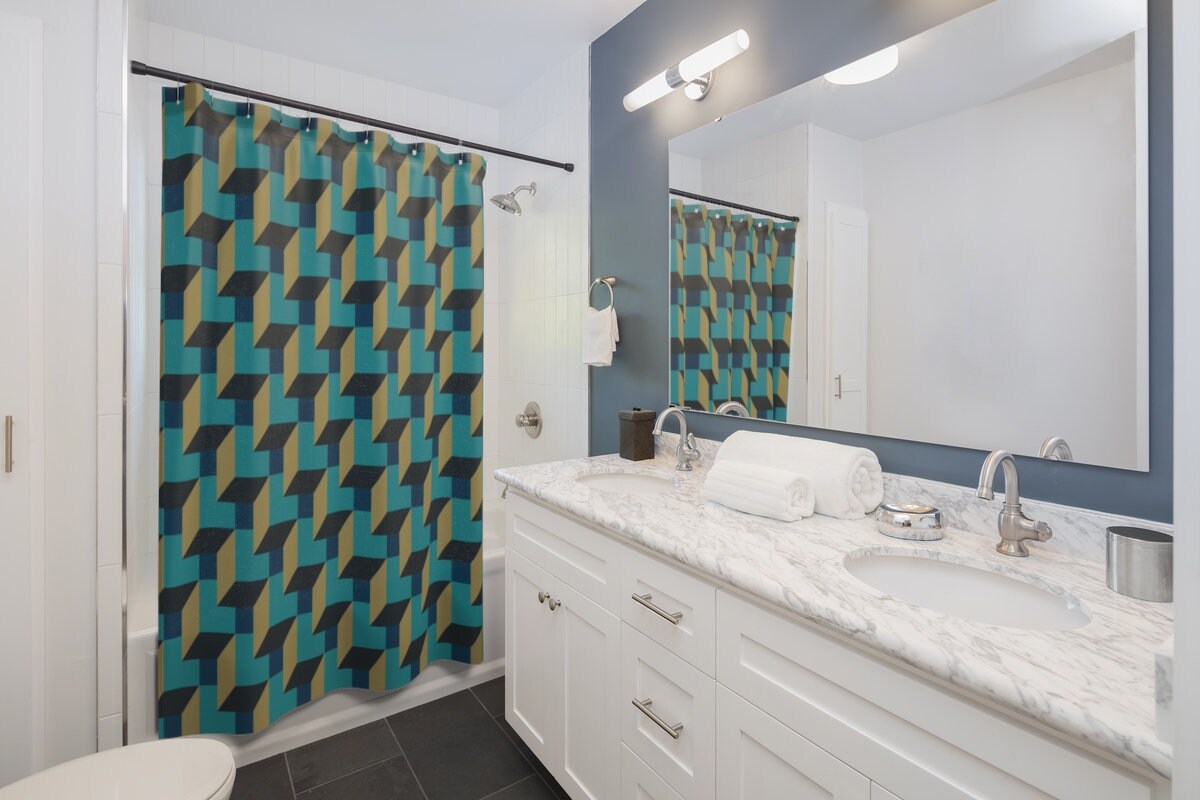 Geometric Design 3D Shadow Boxes Shower Curtain - Bathroom Decor