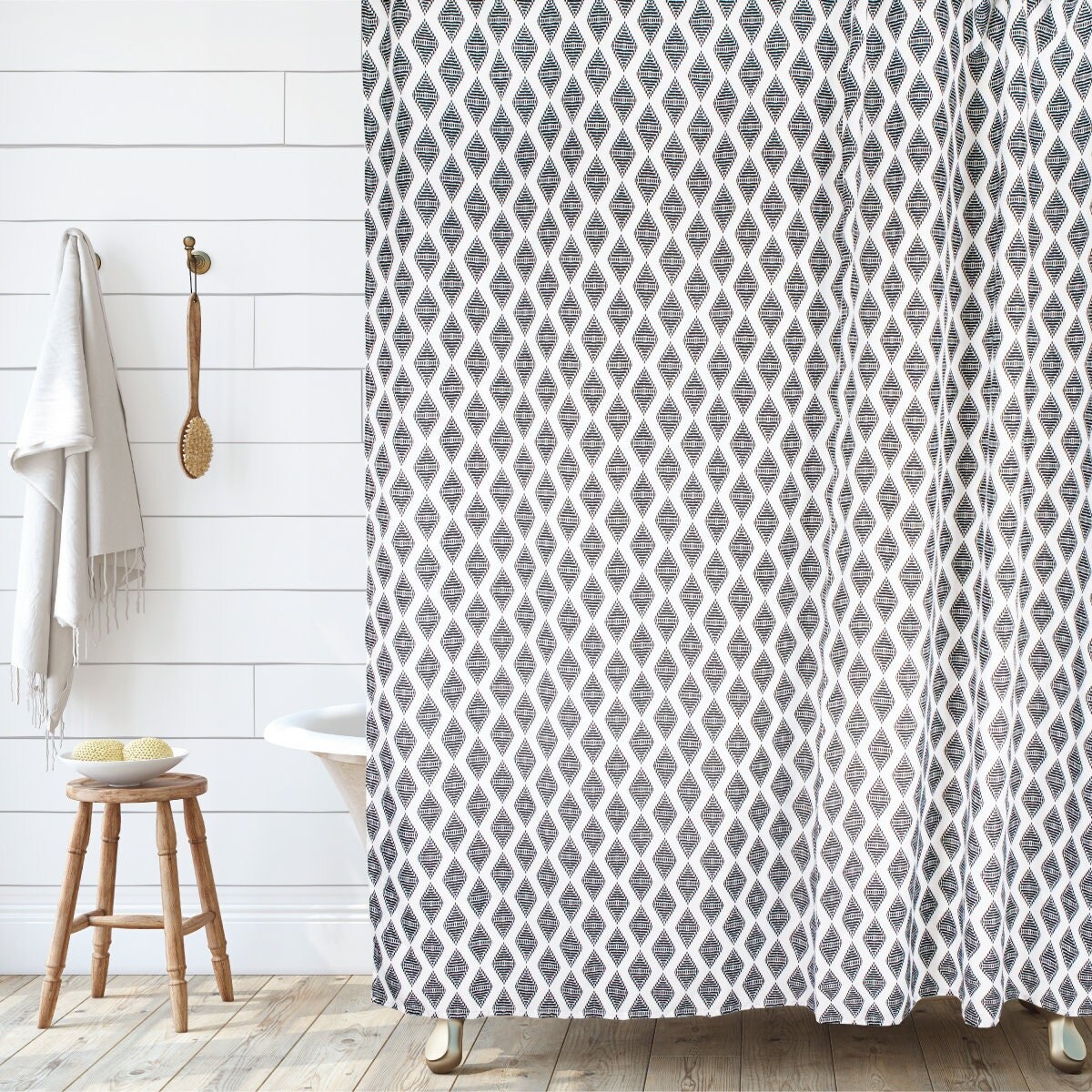Geometric Diamond Boho Shower Curtain in Waterproof Fabric - Hall & Perry Bathroom Decor