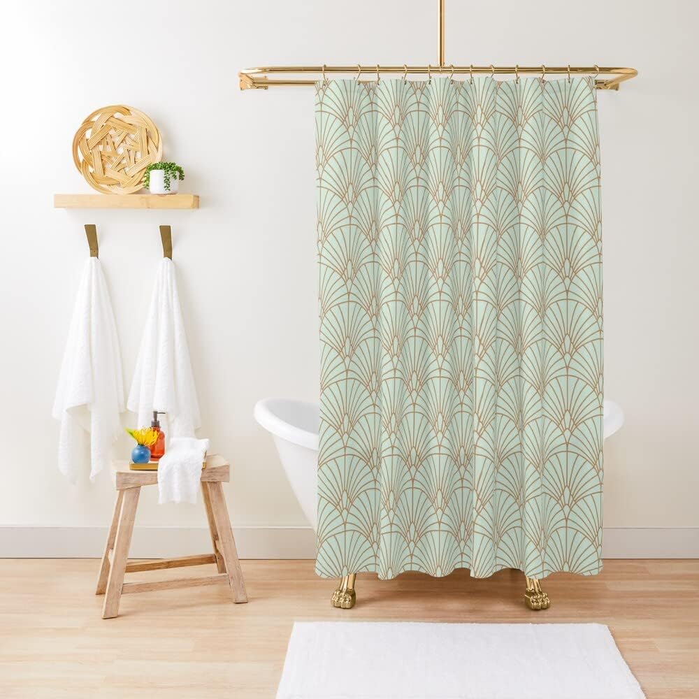 Geometric Fan Pattern Shower Curtain - Art Deco Elegant Design Bathroom Decor