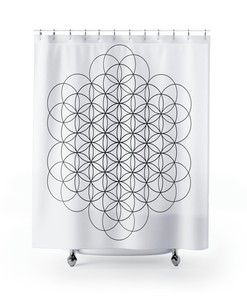 Geometric Flower of Life Black Shower Curtain for Minimalist Bathroom Decor and Sacred Geometry Lovers