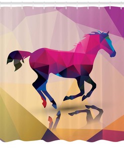 Geometric Horse Animal Print Abstract Shower Curtain for Equestrian Bathroom Decor