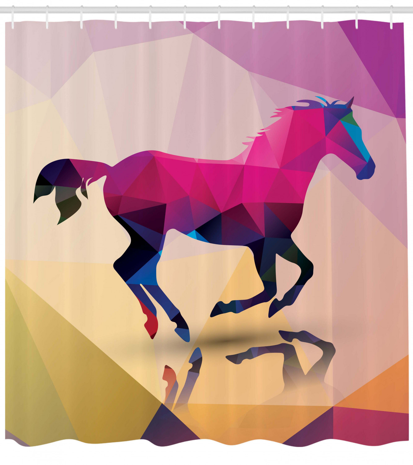 Geometric Horse Animal Print Abstract Shower Curtain for Equestrian Bathroom Decor