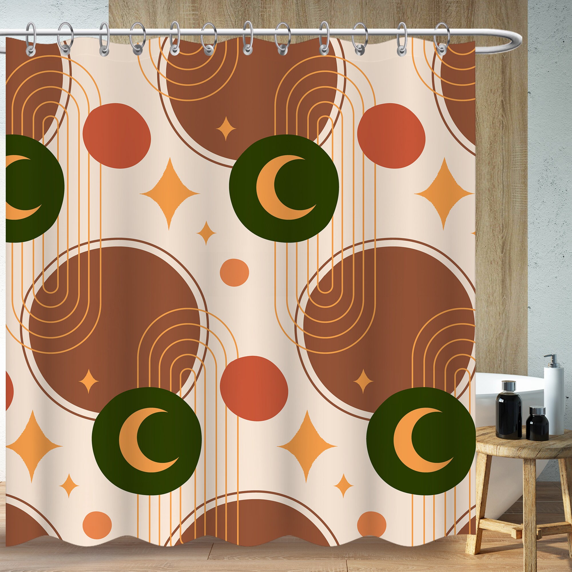 Metero Star Pattern Print Bathroom Shower Curtain
