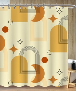 Geometric Lines Star Moon Shower Curtain, Minimalist Bohemia Art, Bathroom Decor