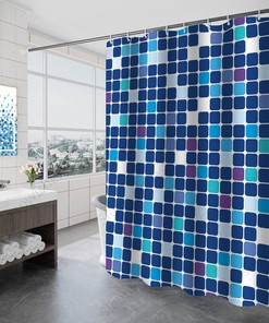 Geometric Mosaic Squares Shower Curtain - Waterproof Bathroom Decor with Multi-size Options