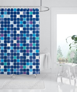 Geometric Mosaic Squares Shower Curtain - Waterproof Bathroom Decor with Multi-size Options