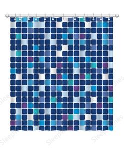 Geometric Mosaic Squares Shower Curtain - Waterproof Bathroom Decor with Multi-size Options