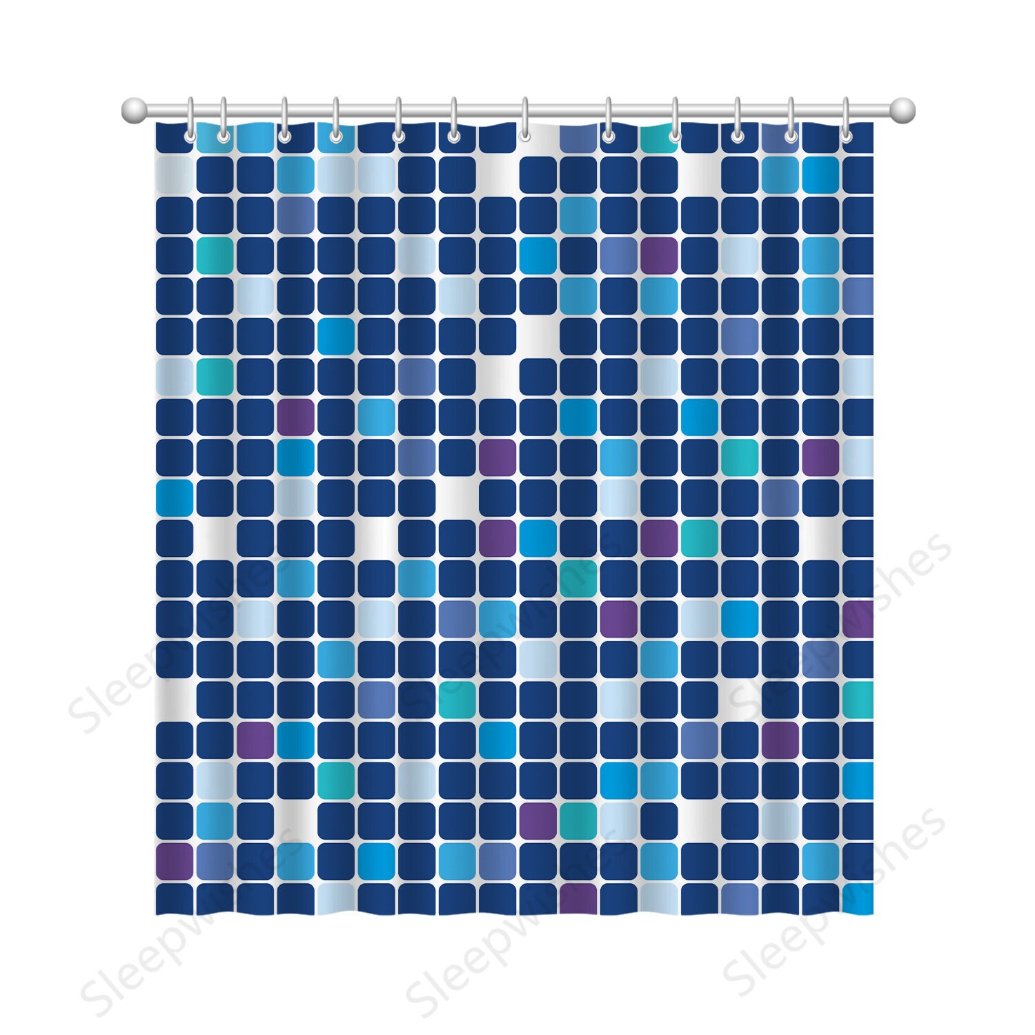Geometric Mosaic Squares Shower Curtain - Waterproof Bathroom Decor with Multi-size Options