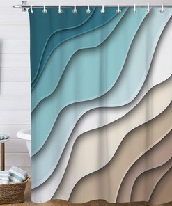 Geometric Ocean Shower Curtain - Turquoise Teal Ombre Abstract Beach Bathroom Decor