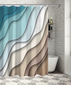 Geometric Ocean Shower Curtain - Turquoise Teal Ombre Abstract Beach Bathroom Decor
