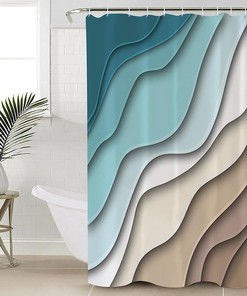 Geometric Ocean Shower Curtain - Turquoise Teal Ombre Abstract Beach Bathroom Decor